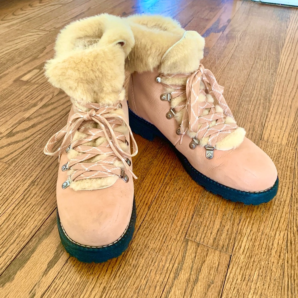 J. Crew Shearling Lace Up Boots EUC
